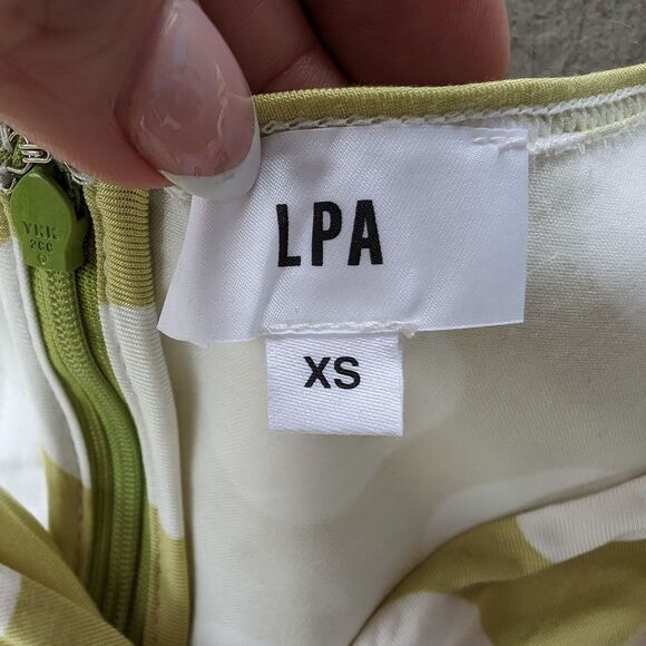 Revolve LPA Green White Cinzia Festive Polka Dot Cut Out Mini Dress Size XS - Picture 7 of 7